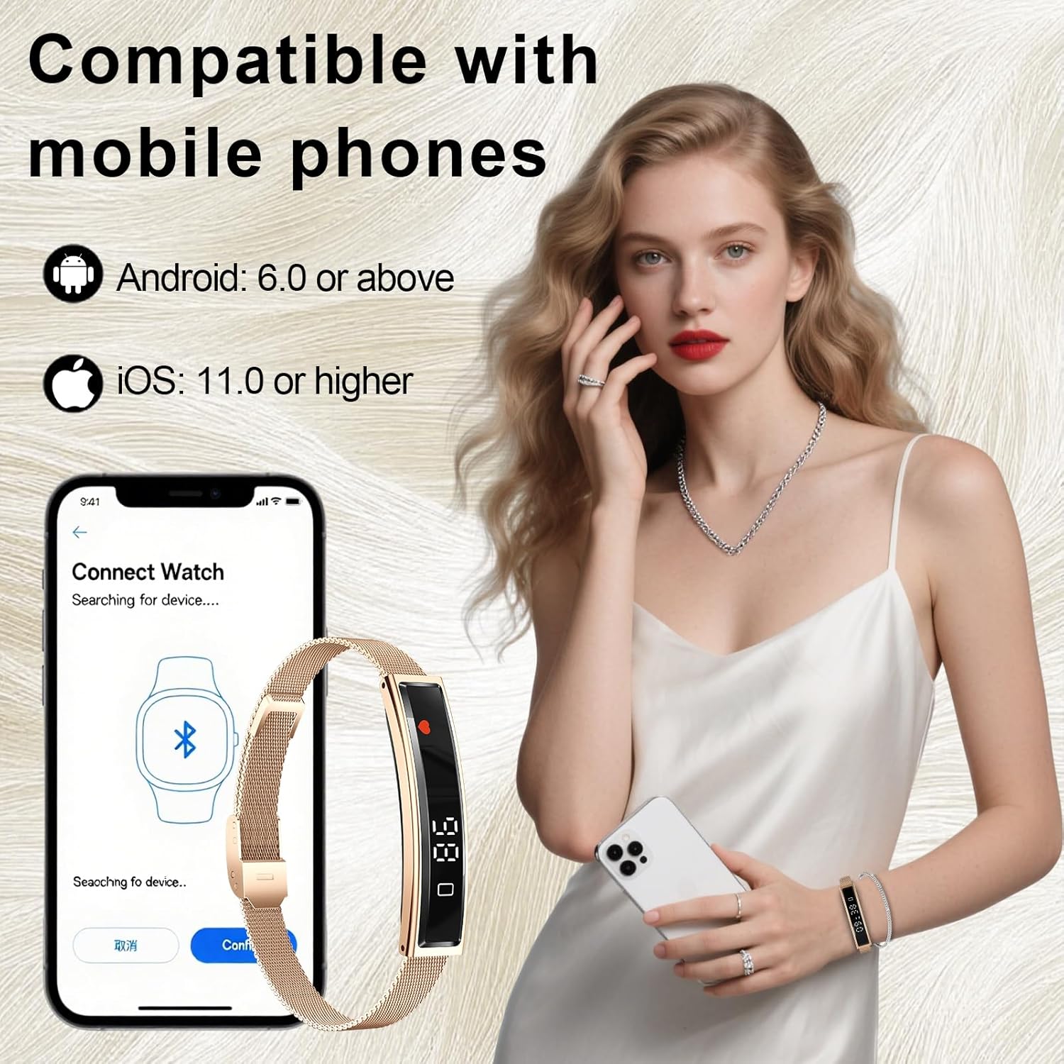 Smartwatch for Women Men, Ultralight Smart Bracelet with Heart Rate/Blood Oxygen/Sleep Monitor/Pedometer,12 Sports Activity Fitness Tracker, Smart Watch for Android iPhone,2 Bands, Rosegold - Image 7