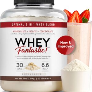 3-in-1 Whey Protein Powder Unflavored 5lb – 30g of Grass-Fed Protein from Whey Hydrolysate, Isolate and Concentrate per serving – Non-GMO, Soy-Free, Sugar-Free – 63 Servings