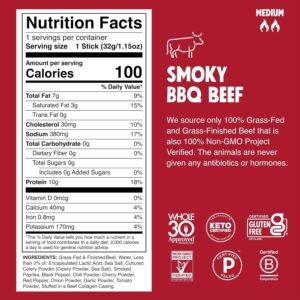 Chomps Grass-Fed and Finished Smoky BBQ Beef Jerky Snack Sticks 10-Pack – Keto, Paleo, Whole30, 10g Lean Meat Protein, Gluten-Free, Zero Sugar Food, Non-GMO