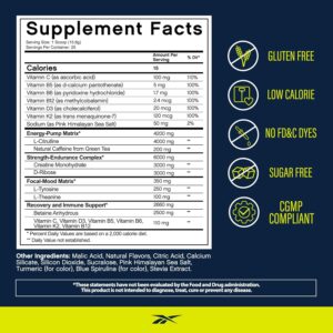 Reebok ReeEenergize Pre-Workout Powder | 3g Creatine Monohydrate, 200mg Natural Caffeine | Clean Energy for Strength, Focus & Pump | Informed Sport Certified | 25 Servings | Sour Green Apple