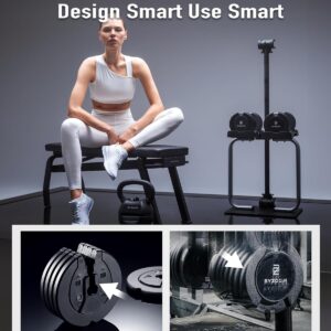 BYZOOM FITNESS Pure Series Adjustable Dumbbell – 12.5/25/27.5/75lb Single Unit OR Set of 2 – 5-in-1/ 10-in-1 / 21-in-1 Flexible Hand Weights for Home Gym, Strength Training & Fitness Workouts, White OR Black
