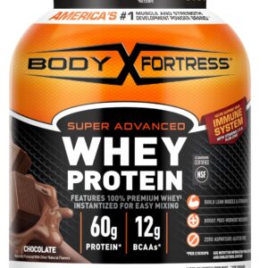 Body Fortress Super Advanced Whey Protein Powder, Chocolate, Immune Support (1), Vitamins C & D Plus Zinc, 3.9 lbs.