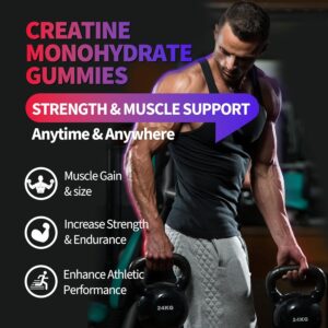 Creatine Monohydrate Gummies 8000 mg for Men & Women, Creatine Supplement for Enhanced Muscle Growth, Energy Boost – with L-Taurine, Sugar Free, Vegan, Raspberry BlackBerry Blueberry Flavor-120 Count
