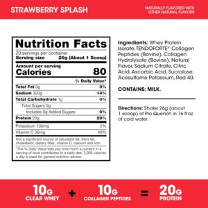 Optimum Nutrition Pro Quench, 10g Clear Protein, 10g Collagen peptides & Electrolyte Powder Drink Mix, Strawberry, 20 Servings, 520 Grams (Packaging May Vary)