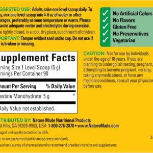 Nature Made Micronized Creatine Monohydrate Powder 5 g per Serving, Unflavored Drink Mix Powder, Muscle Support, 450 g, 90 Day Supply