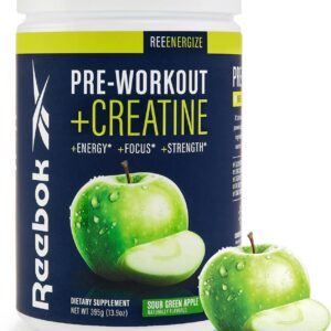 Reebok ReeEenergize Pre-Workout Powder | 3g Creatine Monohydrate, 200mg Natural Caffeine | Clean Energy for Strength, Focus & Pump | Informed Sport Certified | 25 Servings | Sour Green Apple