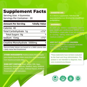 NSF Certified Creatine Gummy – Creatine Monohydrate Gummies 5000mg for Men & Women -120 Gummies Advanced Formula, Muscle Strength, Muscle Builder, Energy Boost, Pre-Workout Supplement-Apple