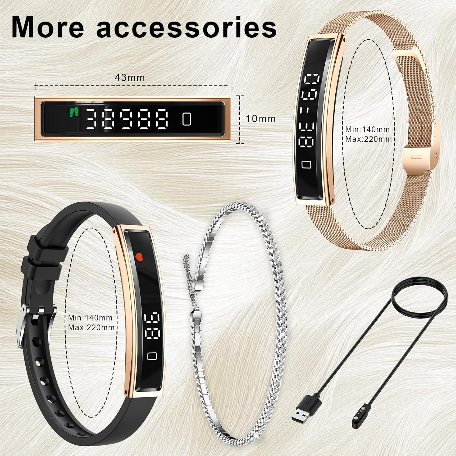 Smartwatch for Women Men, Ultralight Smart Bracelet with Heart Rate/Blood Oxygen/Sleep Monitor/Pedometer,12 Sports Activity Fitness Tracker, Smart Watch for Android iPhone,2 Bands, Rosegold - Image 8