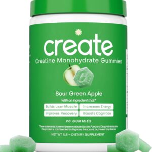 Create Creatine Monohydrate Gummies for Men & Women, Boost Focus, Strength, and Endurance, Anti-Melting Formula, Vegan, Gluten-Free, Non-GMO, 1.5g of Creatine per Gummy (Sour Green Apple)