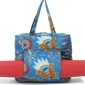 INDIAN CRAFT CASTLE Tote Bag with Yoga Mat Carrier Pocket Carryall Shoulder Bag for Office, Workout, Pilates, Travel, Beach and Gym