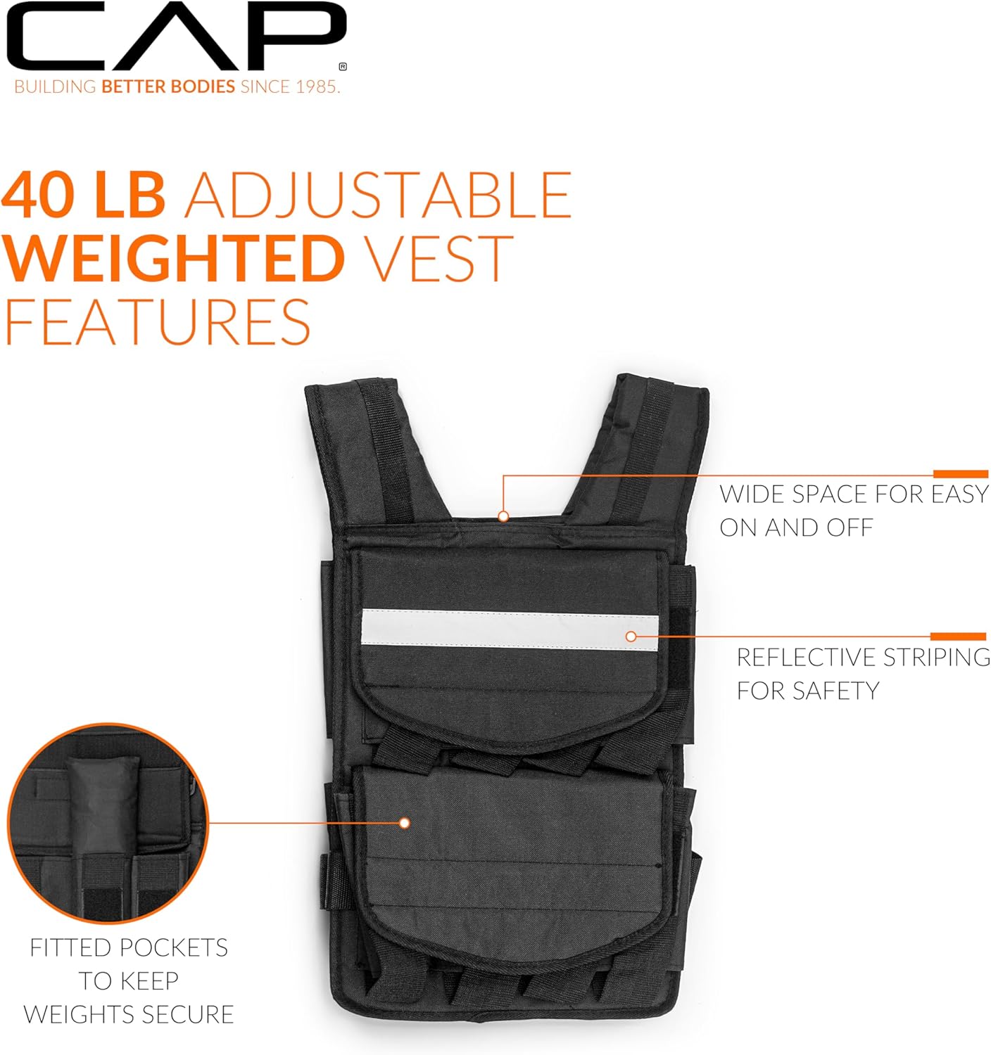 CAP Barbell Adjustable Weighted Vest | 20-150 lbs | Heavy-Duty Workout Vest with Removable Iron Weights for Strength Training, Cardio, Running, and Calisthenics - Image 4