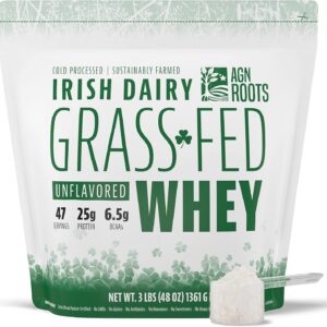 AGN Roots Grass Fed Whey Protein Powder Isolate – Unflavored – Unsweetened – Certified Entire Life On Pasture – A Greener World – ASPCA Registered Brand List – Informed-Sport – 3lbs