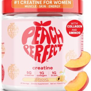 Peach Perfect Creatine Monohydrate Powder, Glute Builder Creatine for Women with Collagen, BCAAs, 5g Vegan Micronized Creatine per Serving, for Energy, Muscle Support, 30 SVG, Peach Flavor