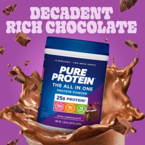 Pure Protein All-In-One Powder, Rich Chocolate – Whey & Collagen, High Fiber, Vitamins, No Added Sugar, Non-GMO, Gluten-Free, 1.25lb
