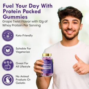 Whey Protein Gummies – Grape Twist Flavour, 12g High Protein per Serving – Protein Powder Alternative, Vegetarian, Convenient Whey Protein Supplement (60, Grape Twist)