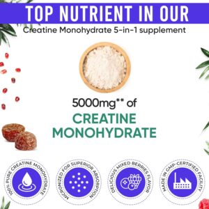 Adndale Creatine Gummies for Women & Men, 5000mg per Serving Creatine Monohydrate Supplement with Beta-Alanine, L-Citrulline & B12-75 Vegan Gummies. Sugar-Free