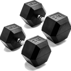 CAP Barbell 70 LB Rubber Coated Hex Dumbbell Hand Weight – Pair | Chrome Handle