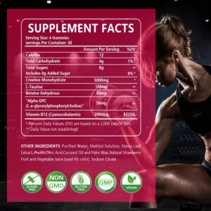 120Count Creatine Monohydrate Gummies 5g, Energy Creatine Supplements Gummies for Gym Essentials-Strawberry
