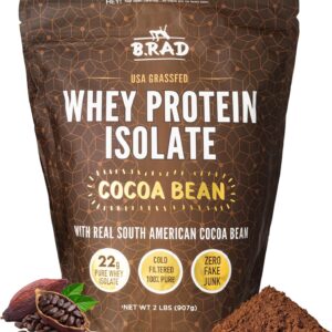 B.rad Grass Fed Whey Protein Isolate | Ultra-Pure, All-Natural, Clean Ingredients | 2 Pounds | 100% USA Sourced | Cocoa Bean (Chocolate)