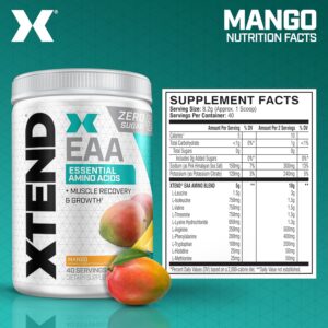 Xtend Scivation EAA + BCAA Powder | Muscle Recovery & Lean Muscle Growth | 9 Essential Amino Acids for Intra Workout or Post Workout Recovery | 10g EAAs Per 2 Servings | Mango 40 Servings