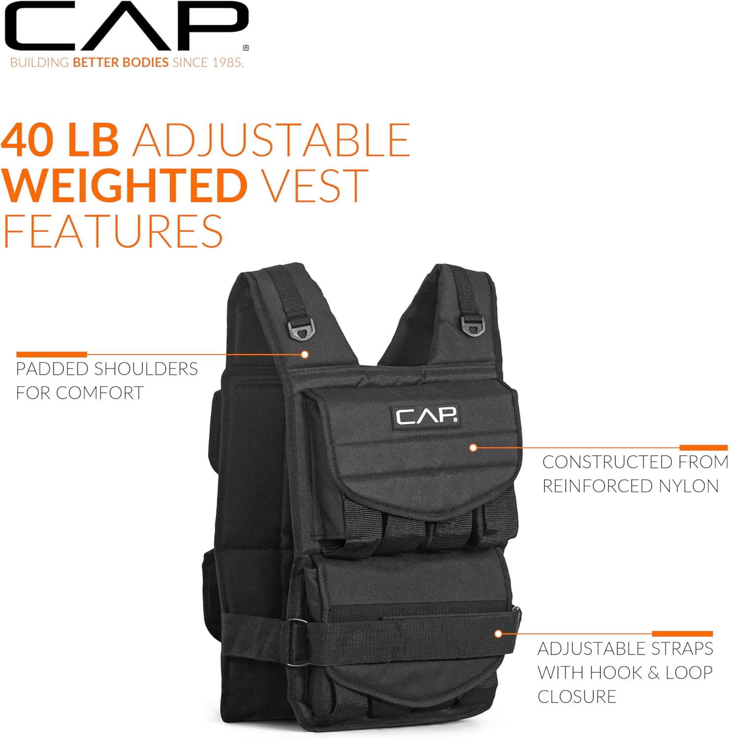 CAP Barbell Adjustable Weighted Vest | 20-150 lbs | Heavy-Duty Workout Vest with Removable Iron Weights for Strength Training, Cardio, Running, and Calisthenics - Image 3