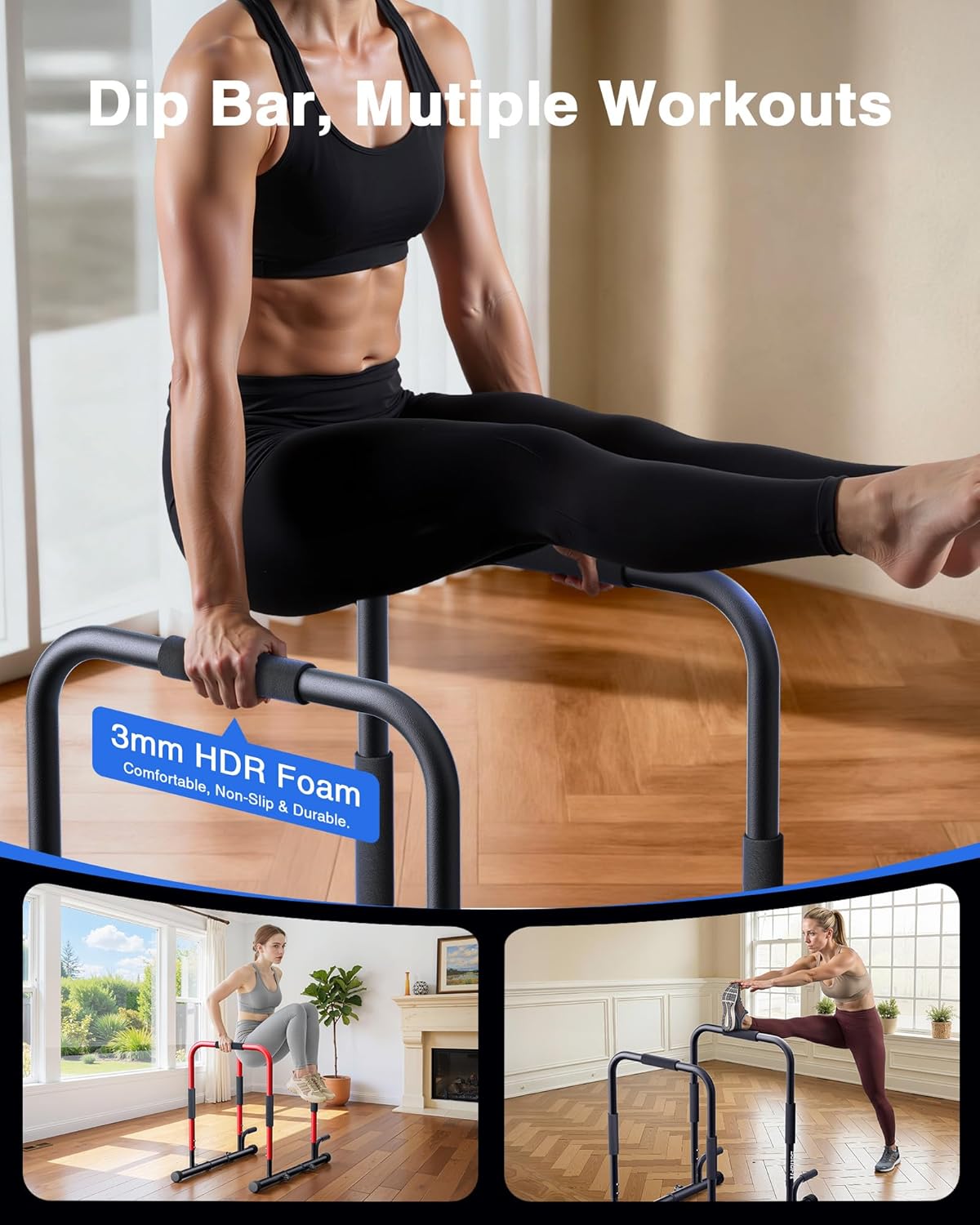 2026 Upgrade 2-in-1 Dip Bar Station - Dip Bars & Push Up Bars Adjustable Calisthenics Equipment with 420LB Bolt Washer Stable Design Dual Inner Connectors for Home Strength Training - Image 4