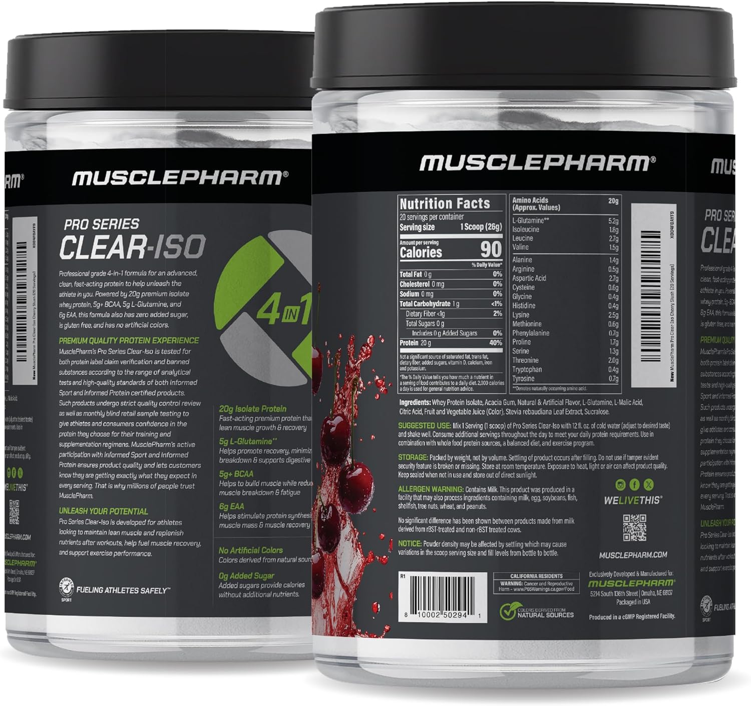 Muscle Pharm Pro Series Clear-ISO a Whey Protein Isolate Powder a Cherry Slush (20 Servings) - Image 8