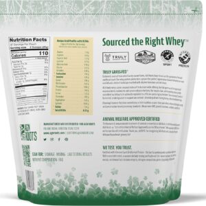 AGN Roots Grass Fed Whey Protein Powder Isolate – Unflavored – Unsweetened – Certified Entire Life On Pasture – A Greener World – ASPCA Registered Brand List – Informed-Sport – 3lbs