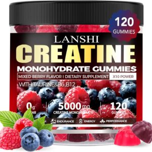 Creatine Monohydrate Gummies 5000mg – Sugar Free Pre Workout Supplement for Men & Women, Creatine Gummies for Muscle, Strength, Recovery, Cognitive Health & Memory, Mixed Berry Flavor, 120 Count
