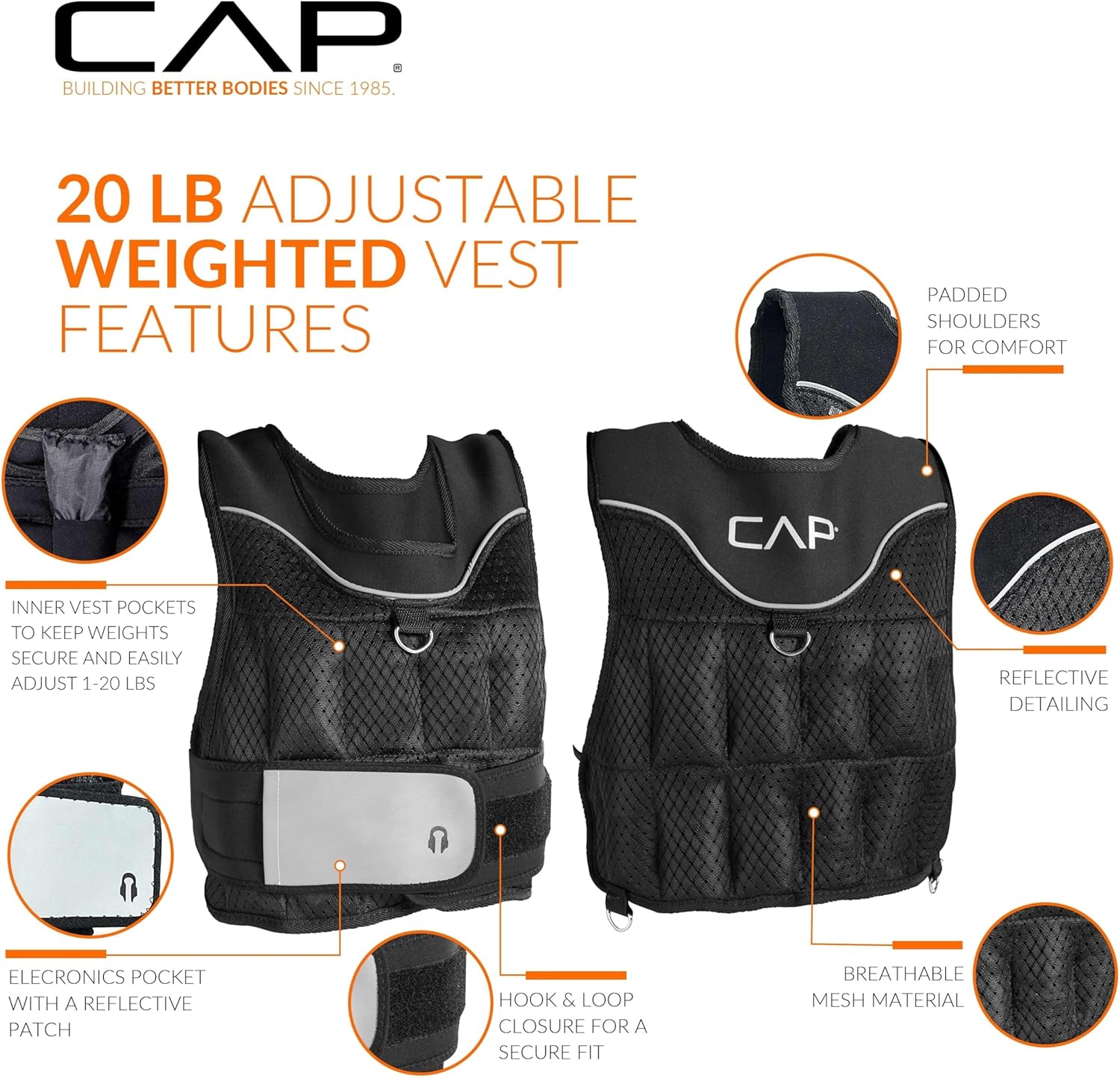 CAP Barbell Adjustable Weighted Vest | 20-150 lbs | Heavy-Duty Workout Vest with Removable Iron Weights for Strength Training, Cardio, Running, and Calisthenics - Image 3