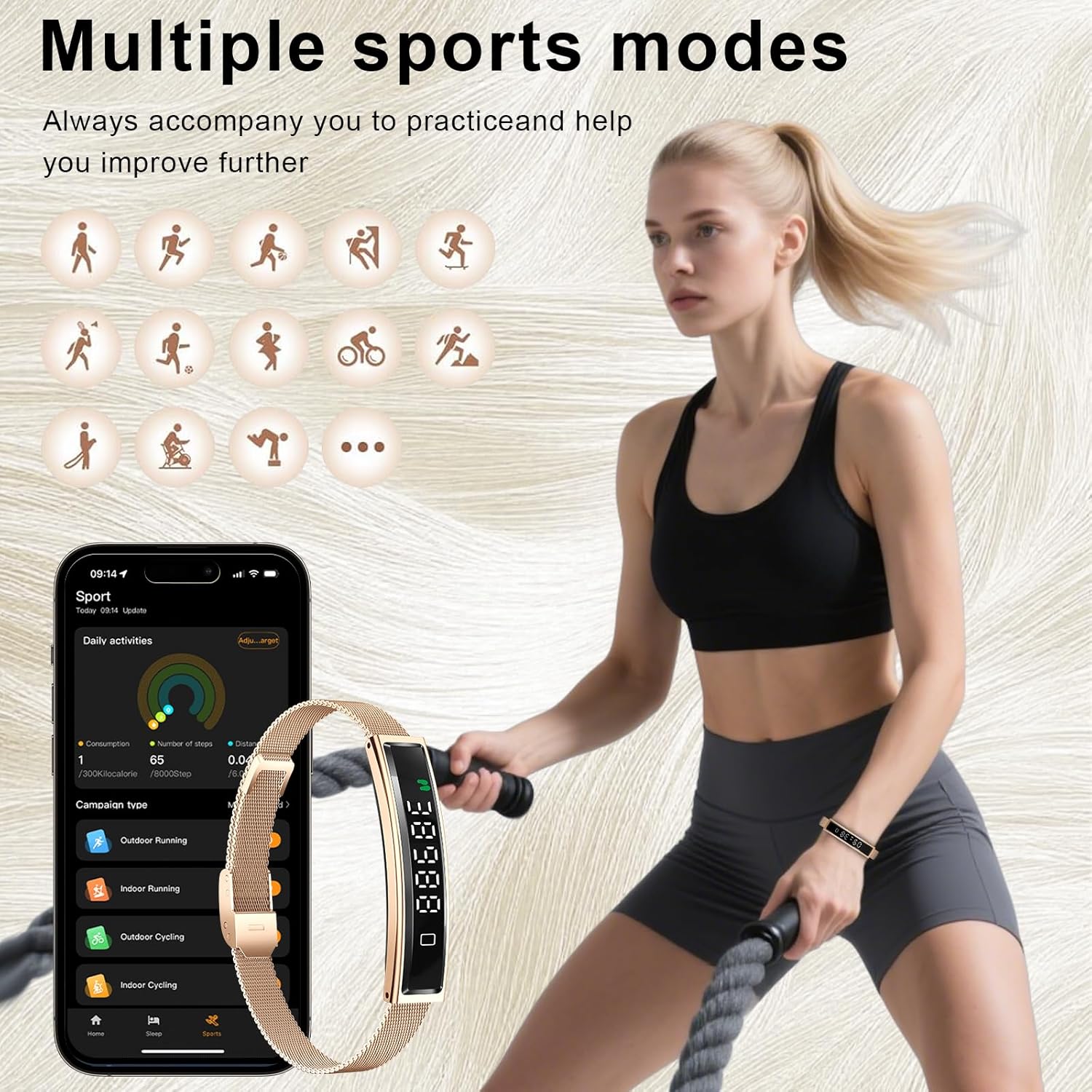 Smartwatch for Women Men, Ultralight Smart Bracelet with Heart Rate/Blood Oxygen/Sleep Monitor/Pedometer,12 Sports Activity Fitness Tracker, Smart Watch for Android iPhone,2 Bands, Rosegold - Image 3