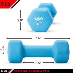 JFIT Dumbbell Pairs or Sets – Neoprene & Vinyl Coated Hand Weights for Home Gym, Strength Training, Aerobics, Cardio Exercise and Fitness