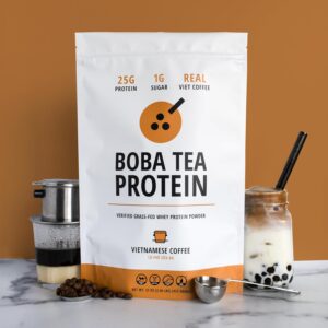 Boba Tea Protein Vietnamese Coffee | 25g Grass-Fed Whey Protein Isolate Powder | 112mg Caffeine | Gluten-Free & Soy-Free Bubble Tea Drink | Real Ingredients & Lactose-Free Protein Drink | 25 Servings