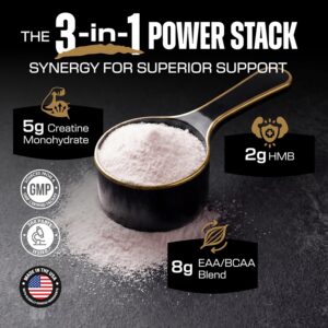 Creatine HMB Supplements for Men and Women w/Essential Amino Acids | EAA & BCAA Powder Mix | Creatine Monohydrate Powder and HMB | EAAS & BCAAS | Made in USA & 3rd Party Tested