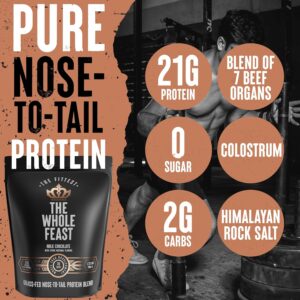 The Fittest Whole Feast Beef Protein Powder – Milk Chocolate – Grass Fed Nose to Tail Carnivore Blend Including Liver, Colostrum and Whole Bone – BCAAs – 14g Collagen, 21g Total Protein