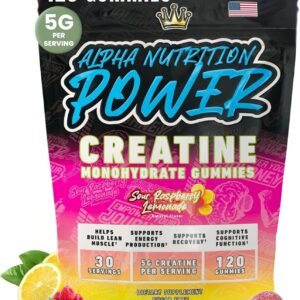 Creatine Monohydrate Gummies 5g – Raspberry Lemonade Flavored Creatine for Women and Men – Supplement for Muscle Gain, Strength, Energy, Cognitive Health, Pre and Post Workout, Recovery, (120 Gummies)