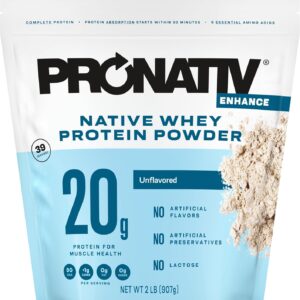 100% Whey Native Protein Powder, Unflavored, 2 lb, Made from Farm Fresh Milk, No Artificial Flavors or Preservatives, for Muscle Health and Recovery, Lactose Free