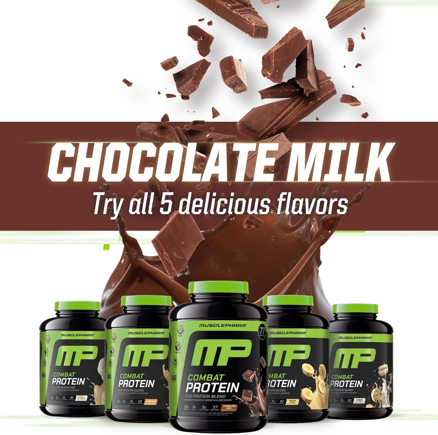 MusclePharm Combat Protein Powder, Chocolate Milk Flavor, Fuels Muscles for Productive Workouts, 5 Protein Sources Including Whey Protein Isolate & Egg Albumin, Gluten Free, 6.2 lb, 77 Servings - Image 7