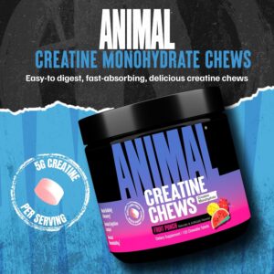 Animal Creatine Chews Tablets – Enhanced Creatine Monohydrate with AstraGin to Improve Absorption, Sea Salt for Added Pumps, Delicious and Convenient Chewable Tablets – Fruit Punch