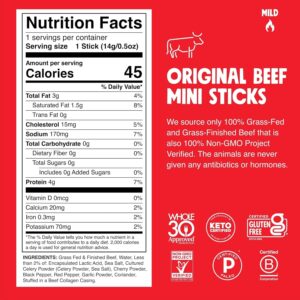 Chomps Snack Size Grass-Fed Original Beef Jerky Snack Sticks 0.5oz 24-Pack – Keto, Paleo, Whole30, 4g Lean Meat Protein, Gluten-Free, Zero Sugar Food, Non-GMO Chomplings