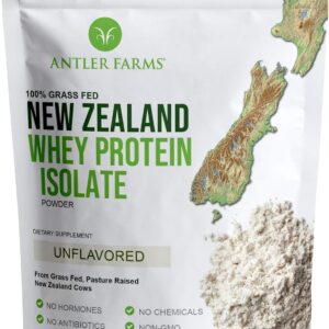 Antler Farms – 100% Grass Fed New Zealand Whey Protein Isolate, Unflavored, 2 lbs – Pure and Clean, 2 Ingredients, Delicious, Cold Processed
