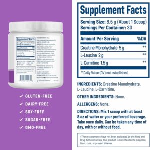 NativePath Creatine Monohydrate Powder with L-Leucine & L-Carnitine – Supports Muscle Health for Men & Women – 30 Servings