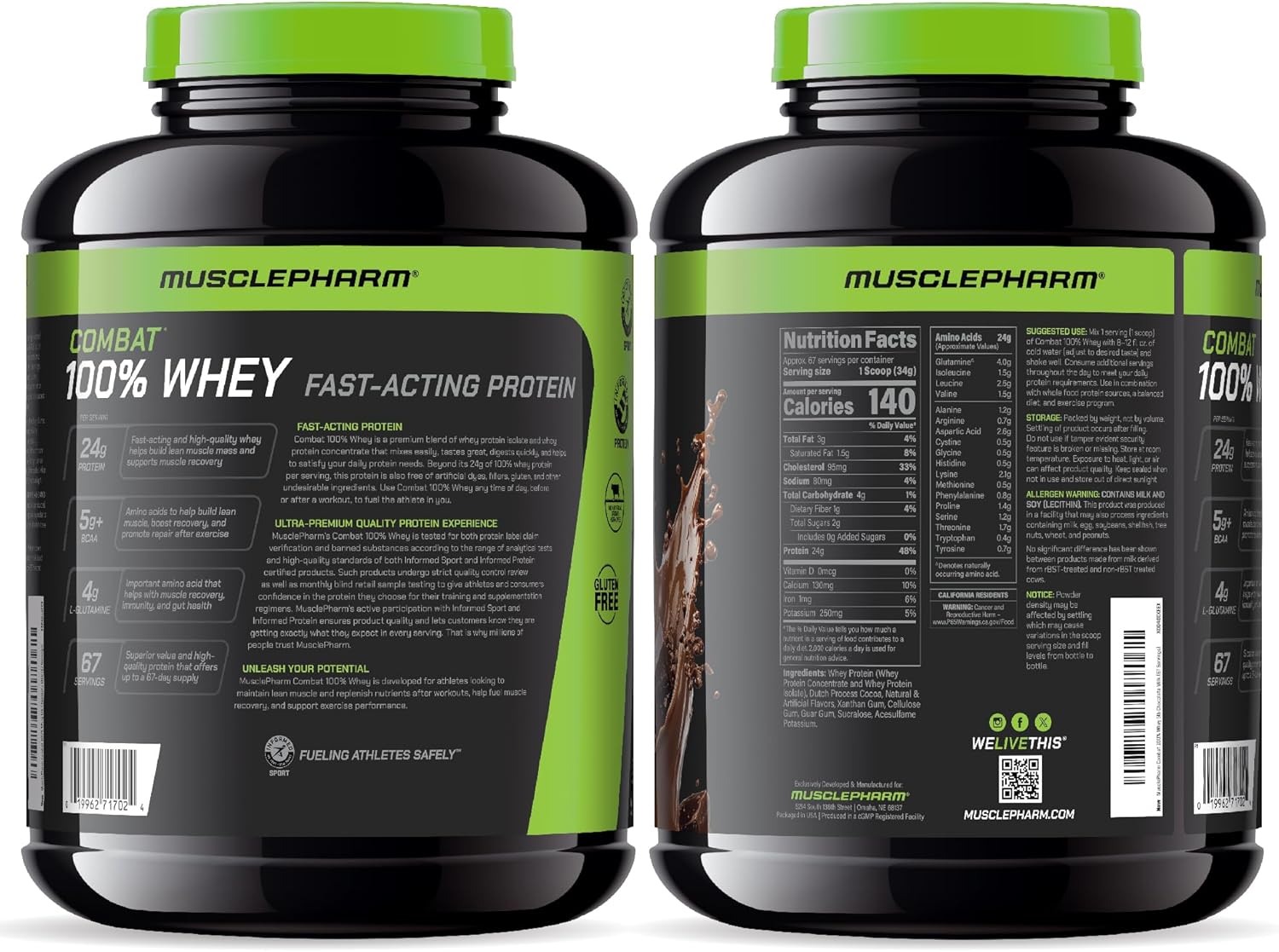 MusclePharm Combat 100% Whey Protein Powder, Chocolate Milk, Fast Recovery & Muscle Gain with Whey Isolate, High Protein Powder for Women & Men, Gluten Free, 5lb, 67 Servings - Image 8