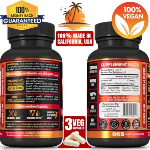 Creatine HCL Capsules with HMB – Workout Supplement for Men & Women, Muscle Builder, Endurance, Strength, Superior to Monohydrate: Instantized for Max Absorption, No Load, No Bloat, 180 Vegan Capsules