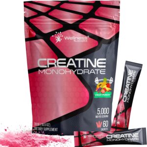 WELLNESS LABSRX Creatine Monohydrate Powder Sachets 300g – Fruit Punch Flavor Micronized Creatine Powder Supplement, Creatine for Women and Men, Supports Strength, Energy, Performance – 60 Servings