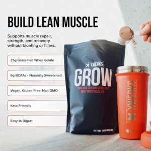 Xwerks Grow Whey Protein Powder, 25g Pure Isolate Protein from New Zealand Grass Fed Cows, Builds Strength and Speeds Recovery, Paleo and Keto Friendly, Soy and Gluten Free, Chocolate, 30 Servings