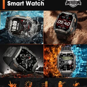 Military Smart Watches for Men, 1.95” Smart Watch with 100 Days Battery/Flashlight, Fitness Tracker Watch with Heart Rate/Sleep Monitor/100+ Sports Mode,5 ATM Rugged Smartwatch for Android and iPhone
