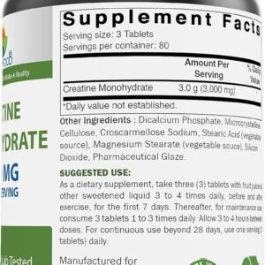 Brieofood Creatine Pills 3000 mg per Serving – 240 Tablets – 3rd Party Lab Tested for Purity & Quality – Helps Improve Athletic Performance