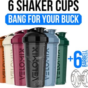 VELOMIX -6 PACK- 28 oz Protein Shaker Bottle for Protein Mixes – 6x Wire Whisk | Leak Proof Shaker Cups for Protein Shakes | Protein Shaker Bottle Pack | Protein Shake Cup (Earth Tones Collection)