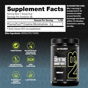 NutraBio Pure Micronized Creatine Monohydrate Powder Supplement, Unflavored, (300 g) – Supports Bulk Muscle Energy, Recovery, and Strength – HPLC Tested Creatine Powder Supplement for Men and Women